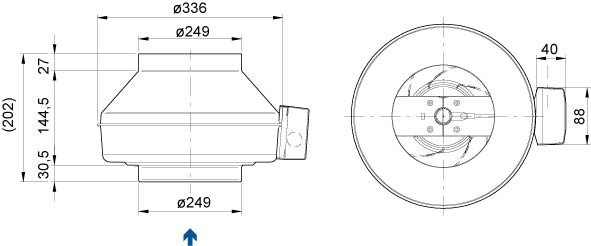 Размеры вентилятора Systemair K 250 L
