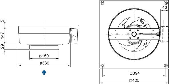 Размеры вентилятора Systemair KV 160 XL sileo