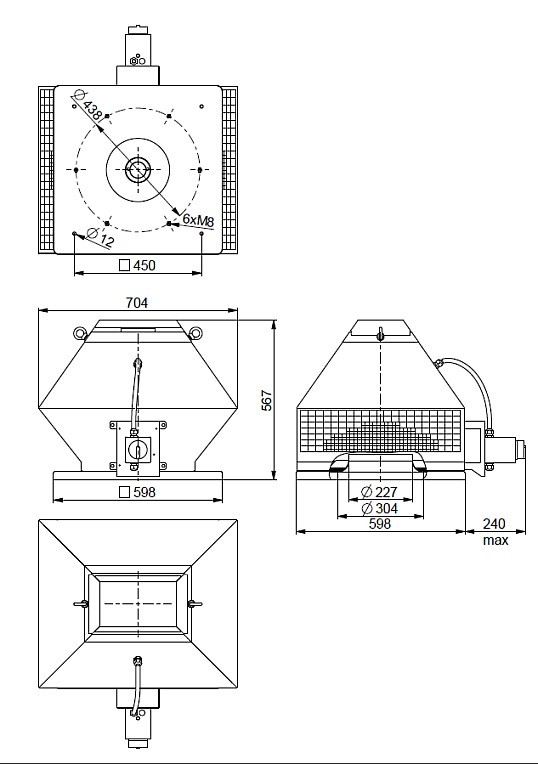 Размеры вентилятора Systemair DVG-H 355D4-8/F400