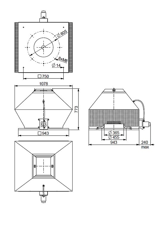 Размеры вентилятора Systemair DVG-H 560D4-6/F400