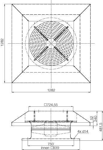 Размеры крышного вентилятора Systemair DHA 630E6 SILEO